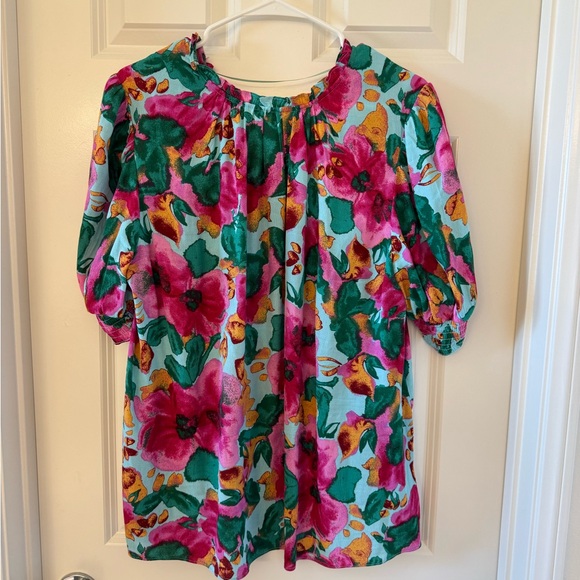 Floral Blouse - Pink, Green, Blue - Picture 2 of 6